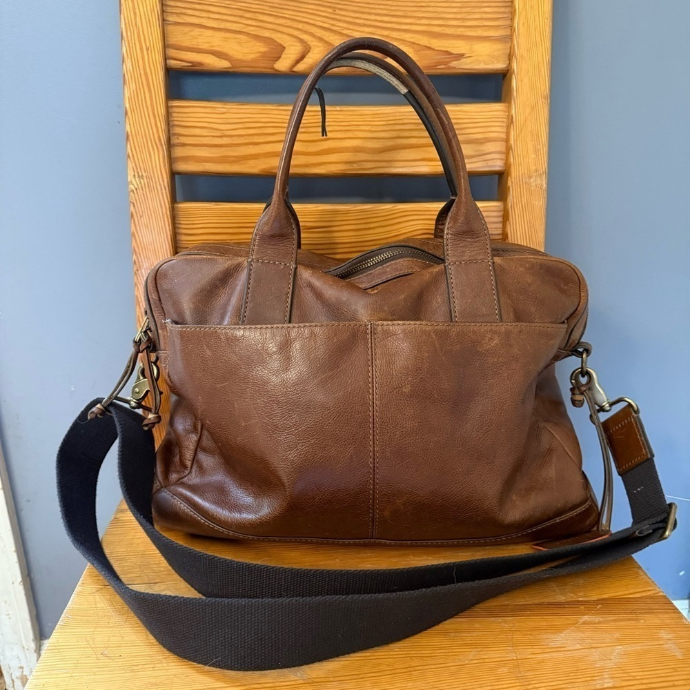 Fossil Tan Brown Leather Messenger Work Travel Bag